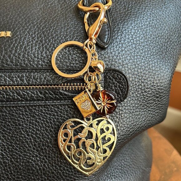 New GOLD HEART Bag Charm Topaz Bead - Picture 5 of 8